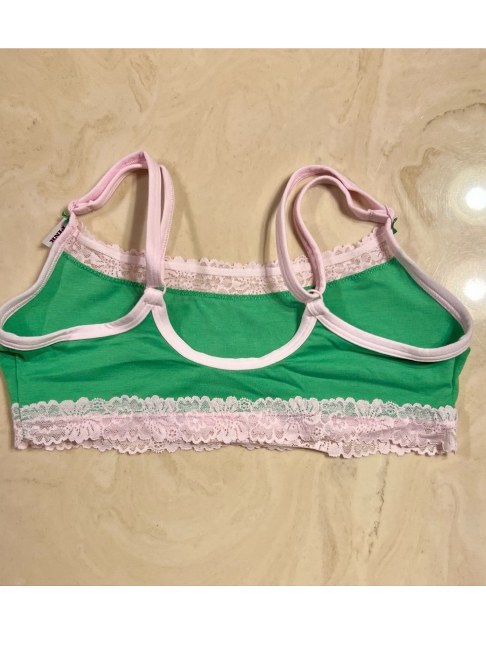 🍀VS PINK Cotton Lace Trim Scoop Bralette & Cheeky Panty Wild Green GOOD LUCK L - Picture 8 of 15